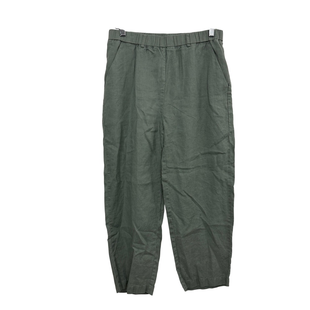Quince Pants Womens Size M Green 100% Linen Elastic Waist Tapered Leg Casual